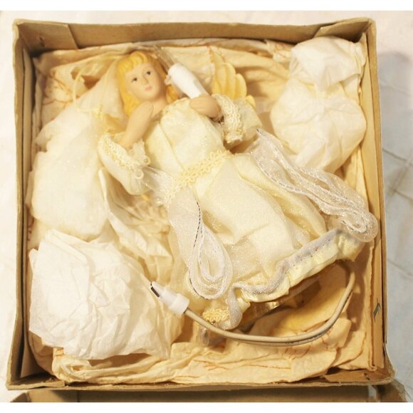 VTG Christmas Tree Top Angel Ornament 6" Small Plug In Ceramic Shimmer Dress - Picture 5 of 12